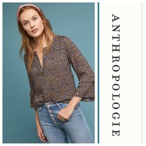 Anthropologie Yellow and Black 3/4 Sleeve Blouse